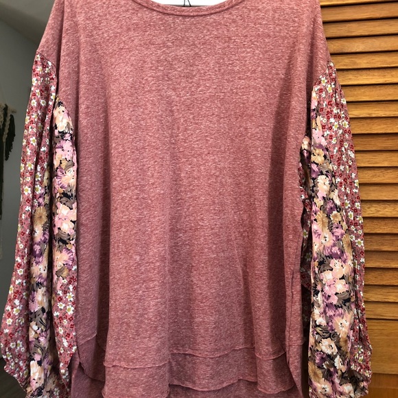 Pink Long Sleeved Top with Floral Sleeves - Picture 3 of 4